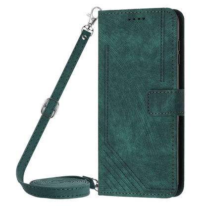 For OnePlus 13 Skin Feel Stripe Pattern Leather Phone Case with Lanyard(Green) - OnePlus Cases by buy2fix | Online Shopping UK | buy2fix