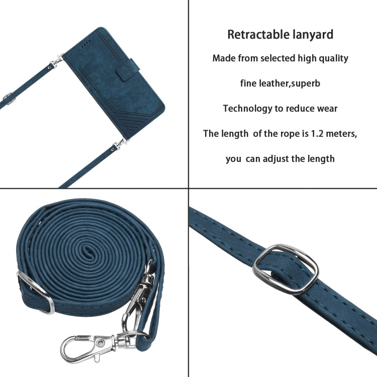 For OnePlus 13 Skin Feel Stripe Pattern Leather Phone Case with Lanyard(Blue) - OnePlus Cases by buy2fix | Online Shopping UK | buy2fix