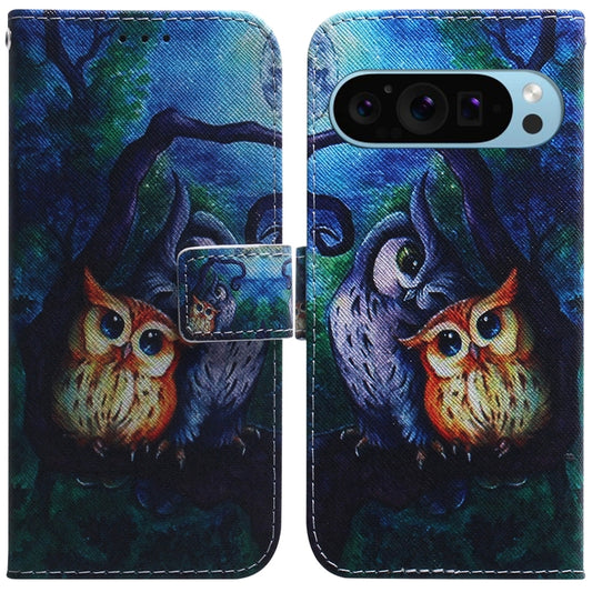 For Google Pixel 9 Pro Coloured Drawing Flip Leather Phone Case(Oil Painting Owl) - Google Cases by buy2fix | Online Shopping UK | buy2fix