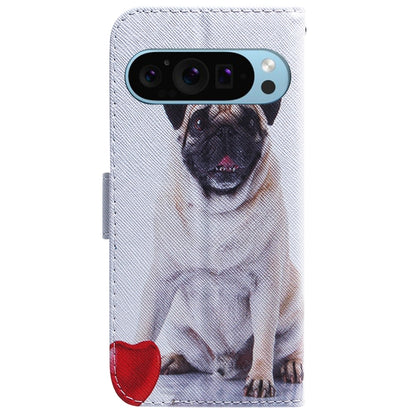 For Google Pixel 9 Pro Coloured Drawing Flip Leather Phone Case(Pug) - Google Cases by buy2fix | Online Shopping UK | buy2fix