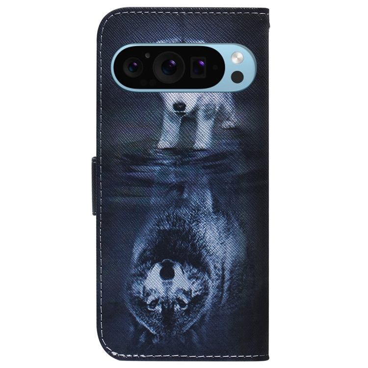 For Google Pixel 9 Pro Coloured Drawing Flip Leather Phone Case(Wolf and Dog) - Google Cases by buy2fix | Online Shopping UK | buy2fix