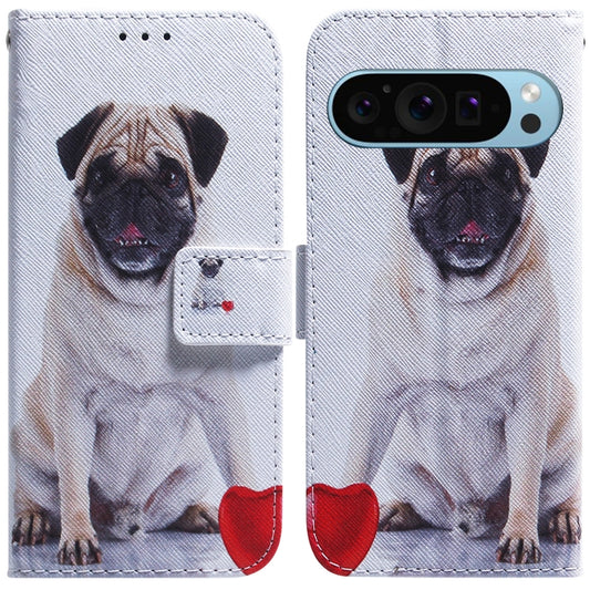 For Google Pixel 9 Coloured Drawing Flip Leather Phone Case(Pug) - Google Cases by buy2fix | Online Shopping UK | buy2fix