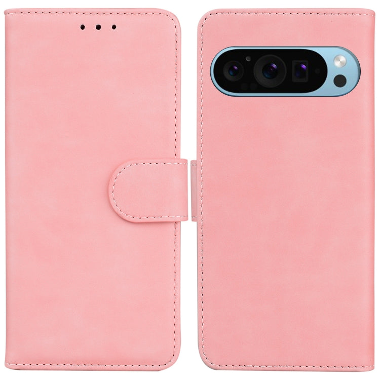 For Google Pixel 9 Skin Feel Pure Color Flip Leather Phone Case(Pink) - Google Cases by buy2fix | Online Shopping UK | buy2fix