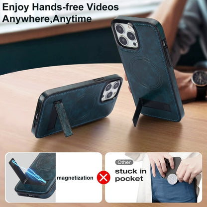 For iPhone 15 Pro Retro Leather Invisible Stand MagSafe Phone Case(Blue) - iPhone 15 Pro Cases by buy2fix | Online Shopping UK | buy2fix