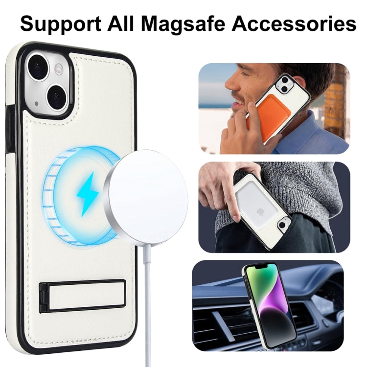 For iPhone 14 Plus Retro Leather Invisible Stand MagSafe Phone Case(White) - iPhone 14 Plus Cases by buy2fix | Online Shopping UK | buy2fix