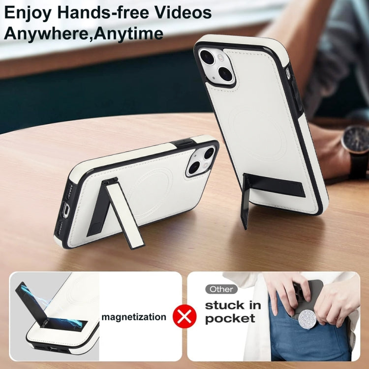 For iPhone 14 Plus Retro Leather Invisible Stand MagSafe Phone Case(White) - iPhone 14 Plus Cases by buy2fix | Online Shopping UK | buy2fix