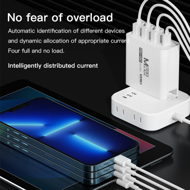 Ma-Ant 60W USB-C/Type-C+3 USB Multi-port Fast Charging Charger, Plug:US Plug(White) - USB Charger by buy2fix | Online Shopping UK | buy2fix