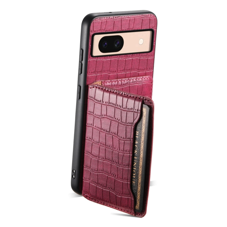 For Google Pixel 8a Crocodile Texture Card Bag Design Full Coverage Phone Case(Red) - Google Cases by buy2fix | Online Shopping UK | buy2fix