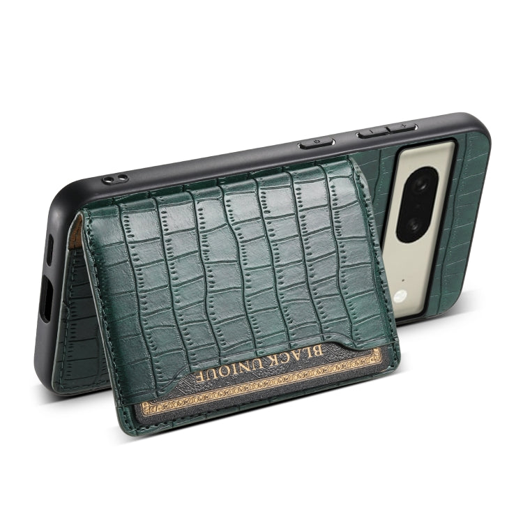 For Google Pixel 8 Crocodile Texture Card Bag Design Full Coverage Phone Case(Green) - Google Cases by buy2fix | Online Shopping UK | buy2fix