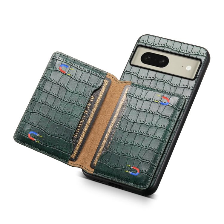 For Google Pixel 8 Crocodile Texture Card Bag Design Full Coverage Phone Case(Green) - Google Cases by buy2fix | Online Shopping UK | buy2fix