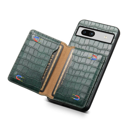 For Google Pixel 7a Crocodile Texture Card Bag Design Full Coverage Phone Case(Green) - Google Cases by buy2fix | Online Shopping UK | buy2fix