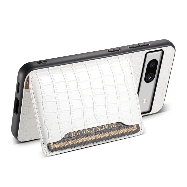 For Google Pixel 7a Crocodile Texture Card Bag Design Full Coverage Phone Case(White) - Google Cases by buy2fix | Online Shopping UK | buy2fix