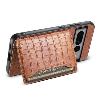 For Google Pixel 7 Pro 5G Crocodile Texture Card Bag Design Full Coverage Phone Case(Brown) - Google Cases by buy2fix | Online Shopping UK | buy2fix