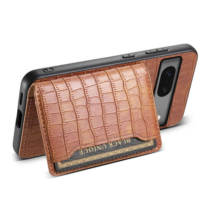 For Google Pixel 7 5G Crocodile Texture Card Bag Design Full Coverage Phone Case(Brown) - Google Cases by buy2fix | Online Shopping UK | buy2fix