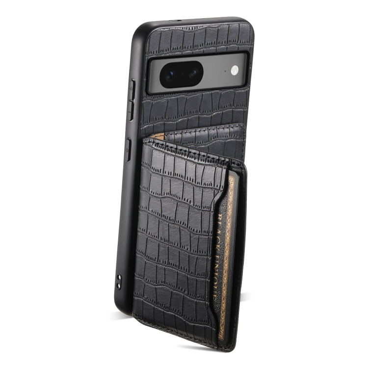 For Google Pixel 7 5G Crocodile Texture Card Bag Design Full Coverage Phone Case(Black) - Google Cases by buy2fix | Online Shopping UK | buy2fix