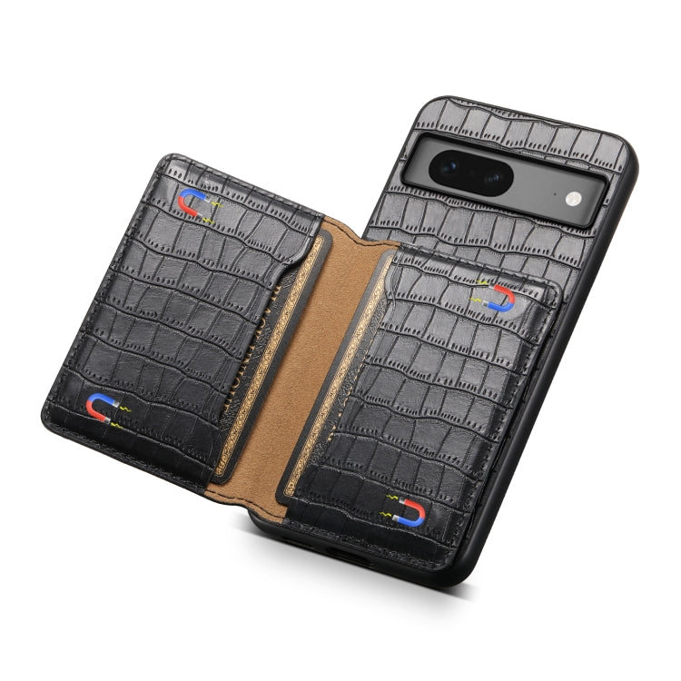 For Google Pixel 7 5G Crocodile Texture Card Bag Design Full Coverage Phone Case(Black) - Google Cases by buy2fix | Online Shopping UK | buy2fix