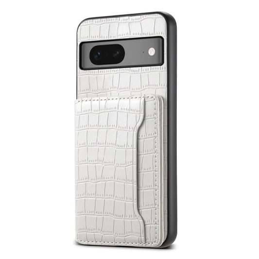 For Google Pixel 7 5G Crocodile Texture Card Bag Design Full Coverage Phone Case(White) - Google Cases by buy2fix | Online Shopping UK | buy2fix