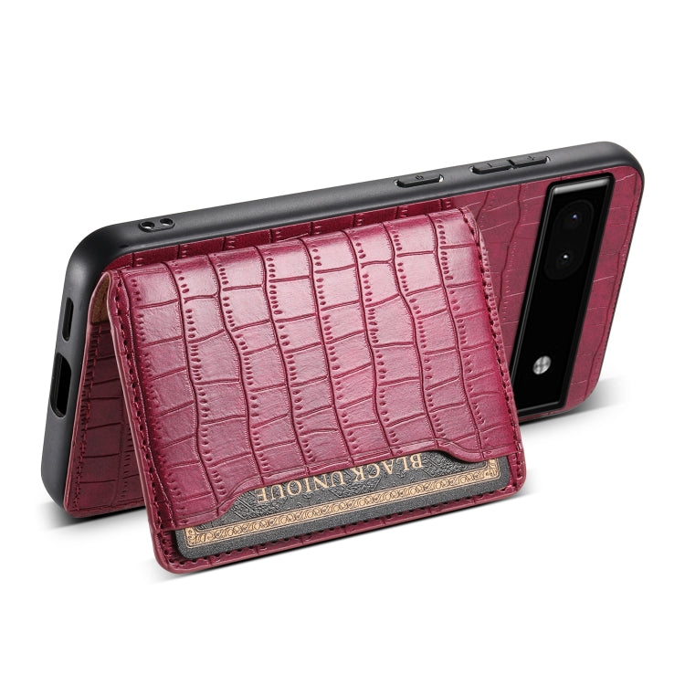 For Google Pixel 6a Crocodile Texture Card Bag Design Full Coverage Phone Case(Red) - Google Cases by buy2fix | Online Shopping UK | buy2fix