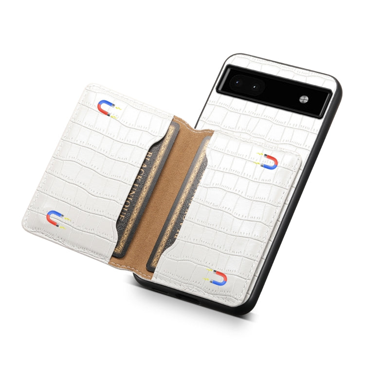 For Google Pixel 6a Crocodile Texture Card Bag Design Full Coverage Phone Case(White) - Google Cases by buy2fix | Online Shopping UK | buy2fix