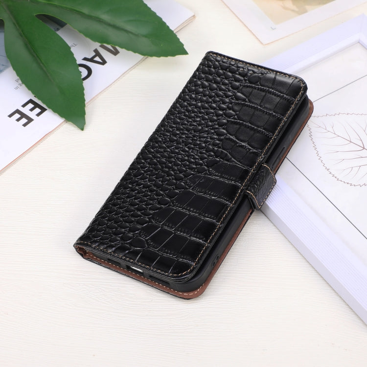 For Google Pixel 9 Pro Crocodile Top Layer Cowhide Leather Phone Case(Black) - Google Cases by buy2fix | Online Shopping UK | buy2fix