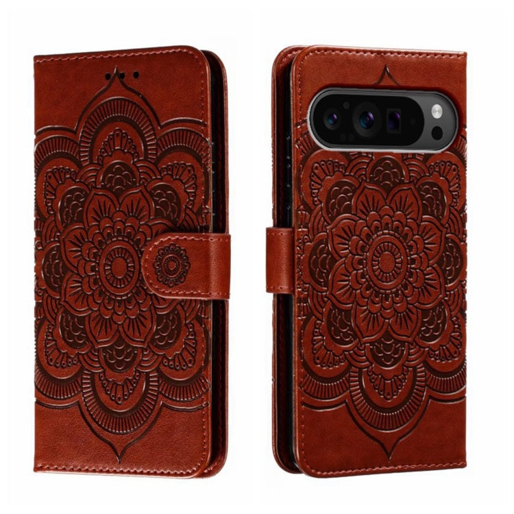 For Google Pixel 9 Pro Sun Mandala Embossing Pattern Phone Leather Case(Brown) - Google Cases by buy2fix | Online Shopping UK | buy2fix