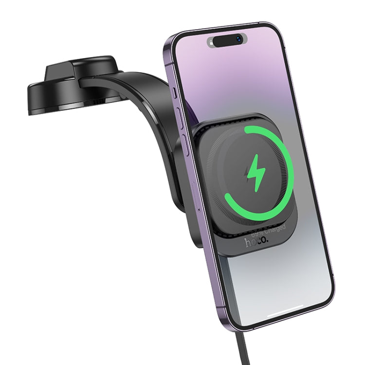 hoco HW24 Might Retractable Magnetic Wireless Fast Charging Car Center Console Holder(Black) - Wireless Charger Holders by hoco | Online Shopping UK | buy2fix