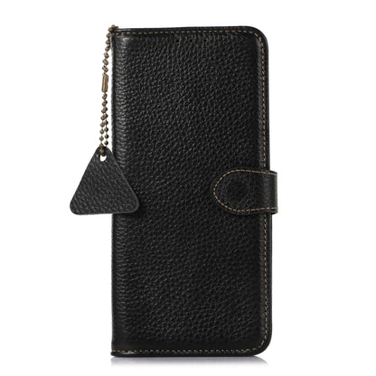 For Google Pixel 9 Pro Genuine Leather Litchi Texture RFID Leather Phone Case(Black) - Google Cases by buy2fix | Online Shopping UK | buy2fix