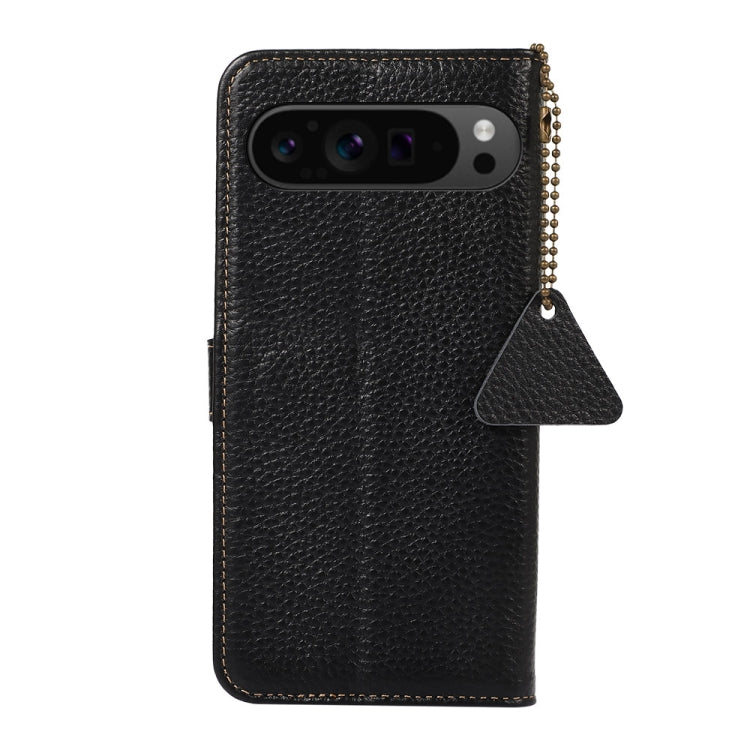 For Google Pixel 9 Pro Genuine Leather Litchi Texture RFID Leather Phone Case(Black) - Google Cases by buy2fix | Online Shopping UK | buy2fix