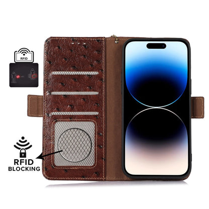 For Google Pixel 9 Ostrich Pattern Genuine Leather RFID Phone Case(Coffee) - Google Cases by buy2fix | Online Shopping UK | buy2fix