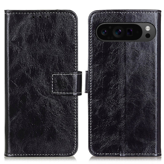 For Google Pixel 9 Pro Retro Crazy Horse Texture Flip Leather Phone Case(Black) - Google Cases by buy2fix | Online Shopping UK | buy2fix