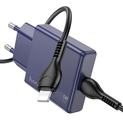 hoco N44 Biscuit PD30W Single Port Type-C Charger with Type-C to 8 Pin Cable, EU Plug(Blue) - USB Charger by hoco | Online Shopping UK | buy2fix