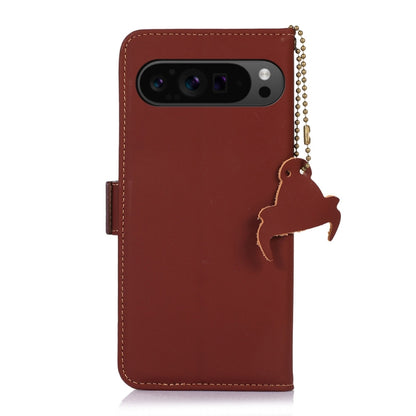 For Google Pixel 9 Genuine Leather Magnetic RFID Leather Phone Case(Coffee) - Google Cases by buy2fix | Online Shopping UK | buy2fix