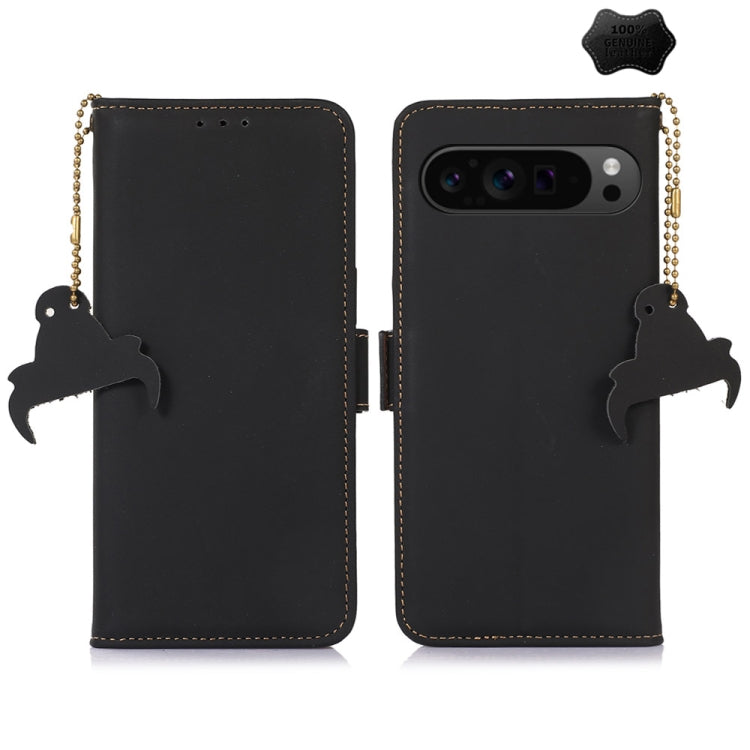 For Google Pixel 9 Genuine Leather Magnetic RFID Leather Phone Case(Black) - Google Cases by buy2fix | Online Shopping UK | buy2fix