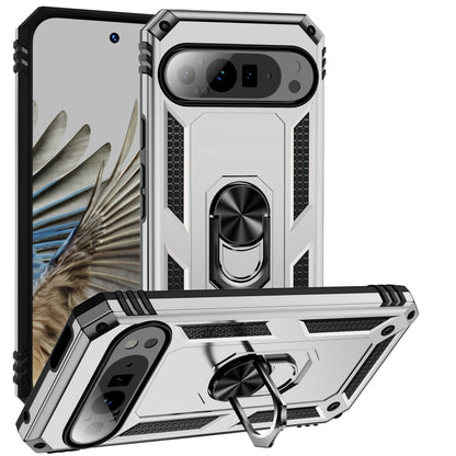 For Google Pixel 9 Pro Shockproof TPU + PC Phone Case with Holder(Silver) - Google Cases by buy2fix | Online Shopping UK | buy2fix