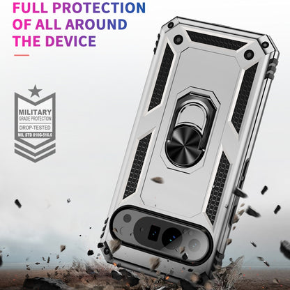 For Google Pixel 9 Pro Shockproof TPU + PC Phone Case with Holder(Silver) - Google Cases by buy2fix | Online Shopping UK | buy2fix