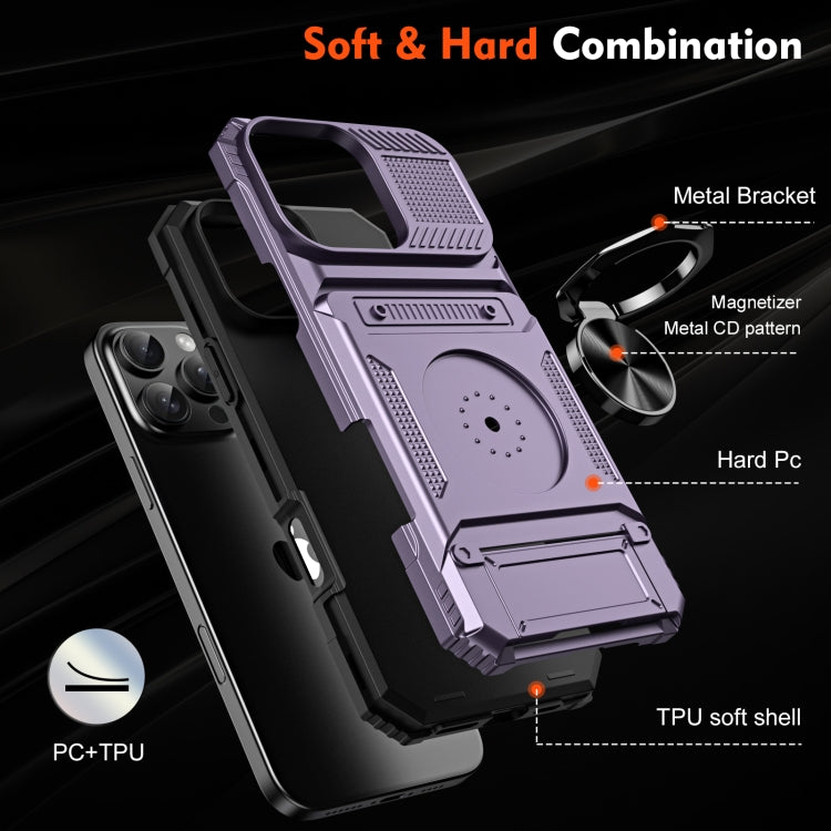 For iPhone 16 TPU+PC Shockproof Card Phone Case with Metal Ring Holder(Purple) - iPhone 16 Cases by buy2fix | Online Shopping UK | buy2fix