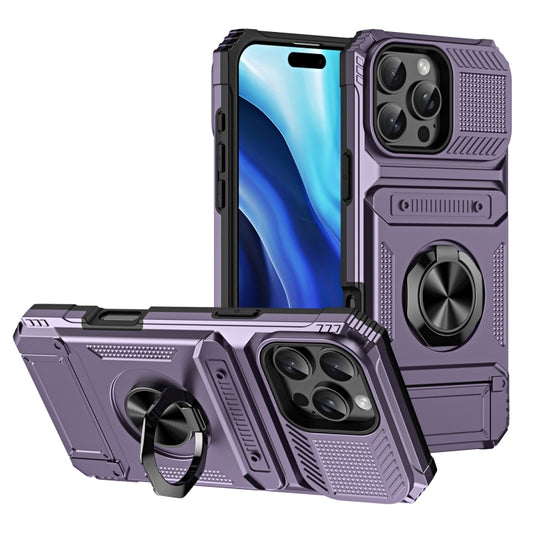 For iPhone 16 Pro TPU+PC Shockproof Card Phone Case with Metal Ring Holder(Purple) - iPhone 16 Pro Cases by buy2fix | Online Shopping UK | buy2fix