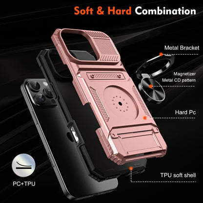 For iPhone 16 Pro Max TPU+PC Shockproof Card Phone Case with Metal Ring Holder(Rose Gold) - iPhone 16 Pro Max Cases by buy2fix | Online Shopping UK | buy2fix