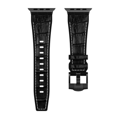 For Apple Watch Series 4 44mm Crocodile Texture Liquid Silicone Watch Band(Black White Black) - Watch Bands by buy2fix | Online Shopping UK | buy2fix