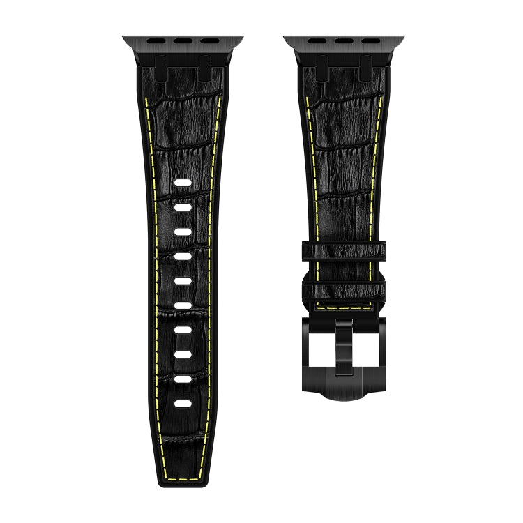 For Apple Watch 38mm Crocodile Texture Liquid Silicone Watch Band(Black Yellow Black) - Watch Bands by buy2fix | Online Shopping UK | buy2fix