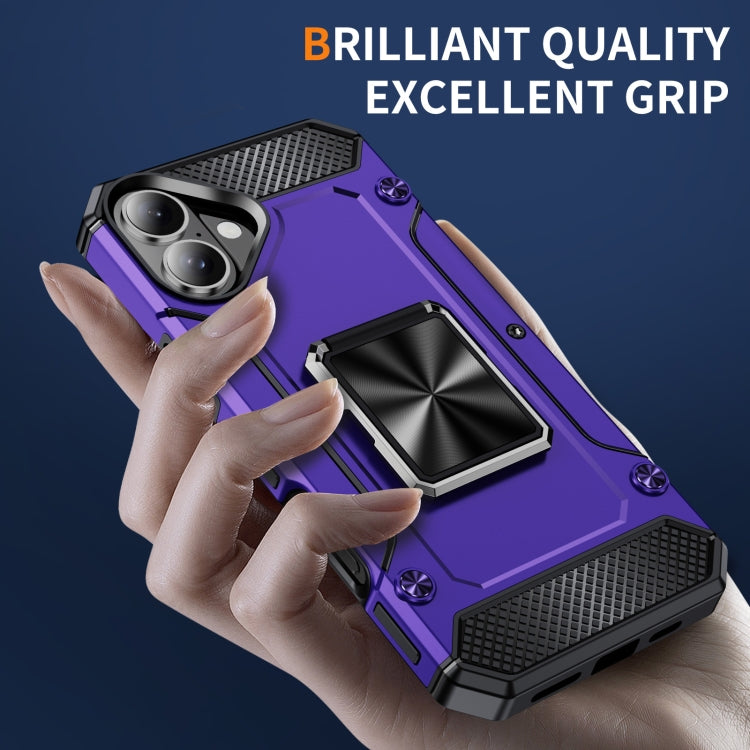 For iPhone 16 Shockproof Metal Holder Phone Case(Purple) - iPhone 16 Cases by buy2fix | Online Shopping UK | buy2fix