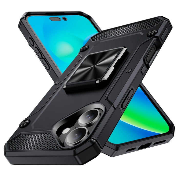 For iPhone 16 Plus Shockproof Metal Holder Phone Case(Black) - iPhone 16 Plus Cases by buy2fix | Online Shopping UK | buy2fix