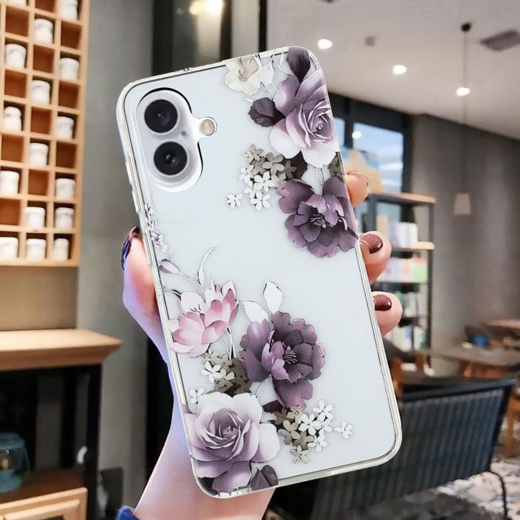 For iPhone 16 Plus Colorful Painting Pattern TPU Phone Case(Peony) - iPhone 16 Plus Cases by buy2fix | Online Shopping UK | buy2fix