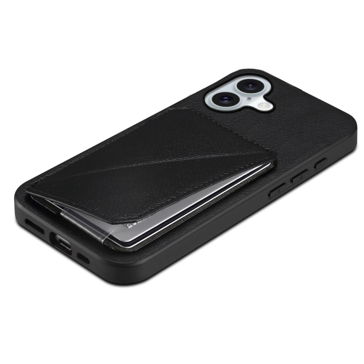 For iPhone 16 Plus D04 Calf Texture Dual Card Slot Holder Phone Case(Black) - iPhone 16 Plus Cases by buy2fix | Online Shopping UK | buy2fix