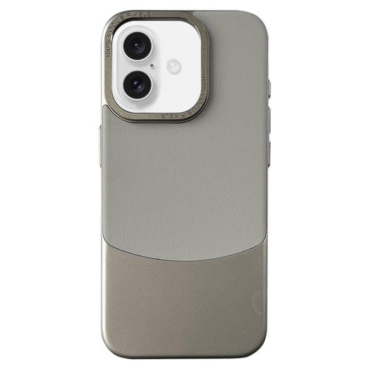 For iPhone 16 Napa Texture PC + Leather Phone Case(Grey) - iPhone 16 Cases by buy2fix | Online Shopping UK | buy2fix