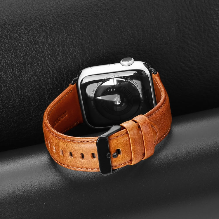 For Apple Watch Series 8 41mm DUX DUCIS Business Genuine Leather Watch Strap(Khaki) - Watch Bands by DUX DUCIS | Online Shopping UK | buy2fix