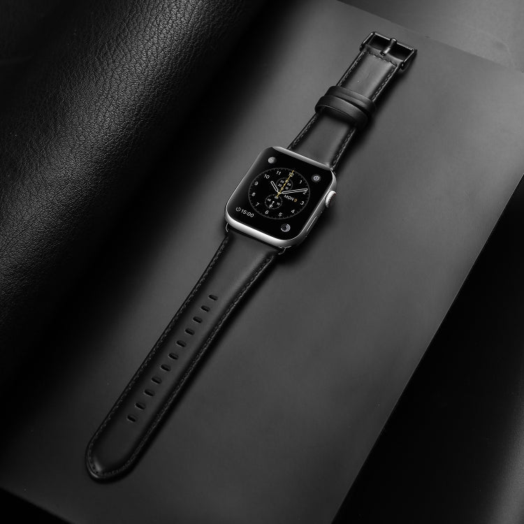 For Apple Watch Series 7 41mm DUX DUCIS Business Genuine Leather Watch Strap(Black) - Watch Bands by DUX DUCIS | Online Shopping UK | buy2fix