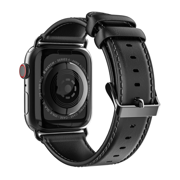 For Apple Watch Series 10 46mm DUX DUCIS Business Genuine Leather Watch Strap(Black) - Watch Bands by DUX DUCIS | Online Shopping UK | buy2fix