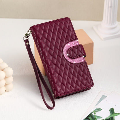 For Google Pixel 8 Pro Glitter Lattice Zipper Wallet Leather Phone Case(Wine Red) - Google Cases by buy2fix | Online Shopping UK | buy2fix