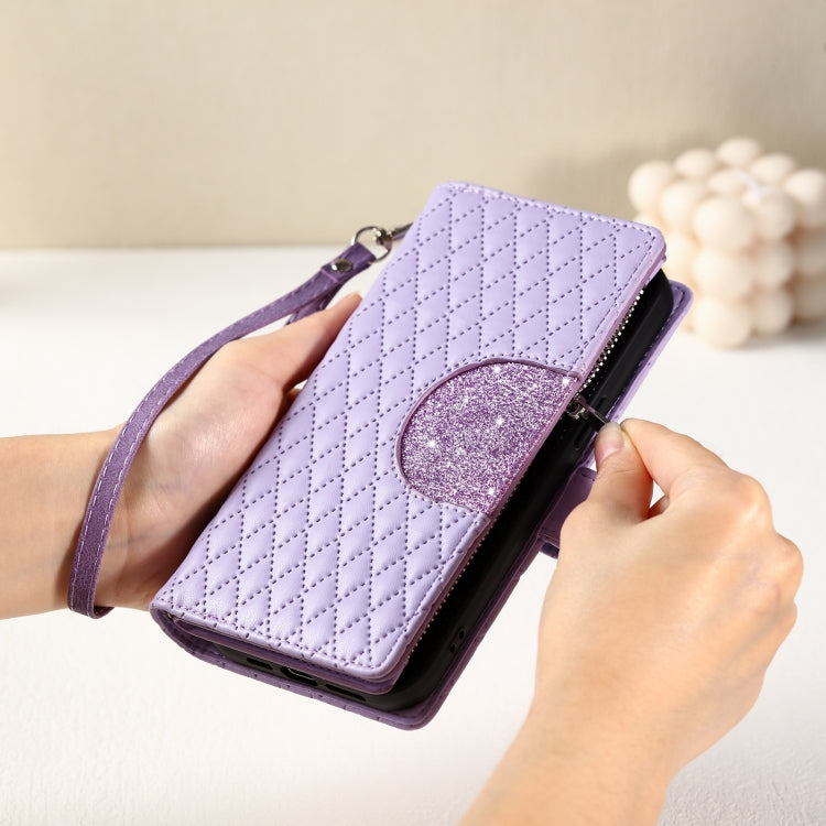 For Google Pixel 9 Pro XL Glitter Lattice Zipper Wallet Leather Phone Case(Purple) - Google Cases by buy2fix | Online Shopping UK | buy2fix